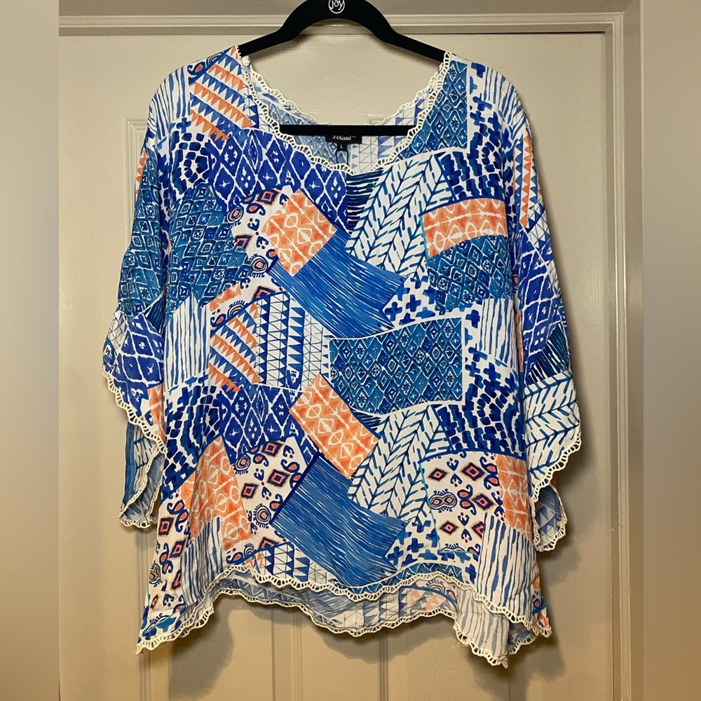 NWT Tolani Women’s Patchwork 3/4 Sleeve Blouse Top Relaxed Fit Summer Vacation